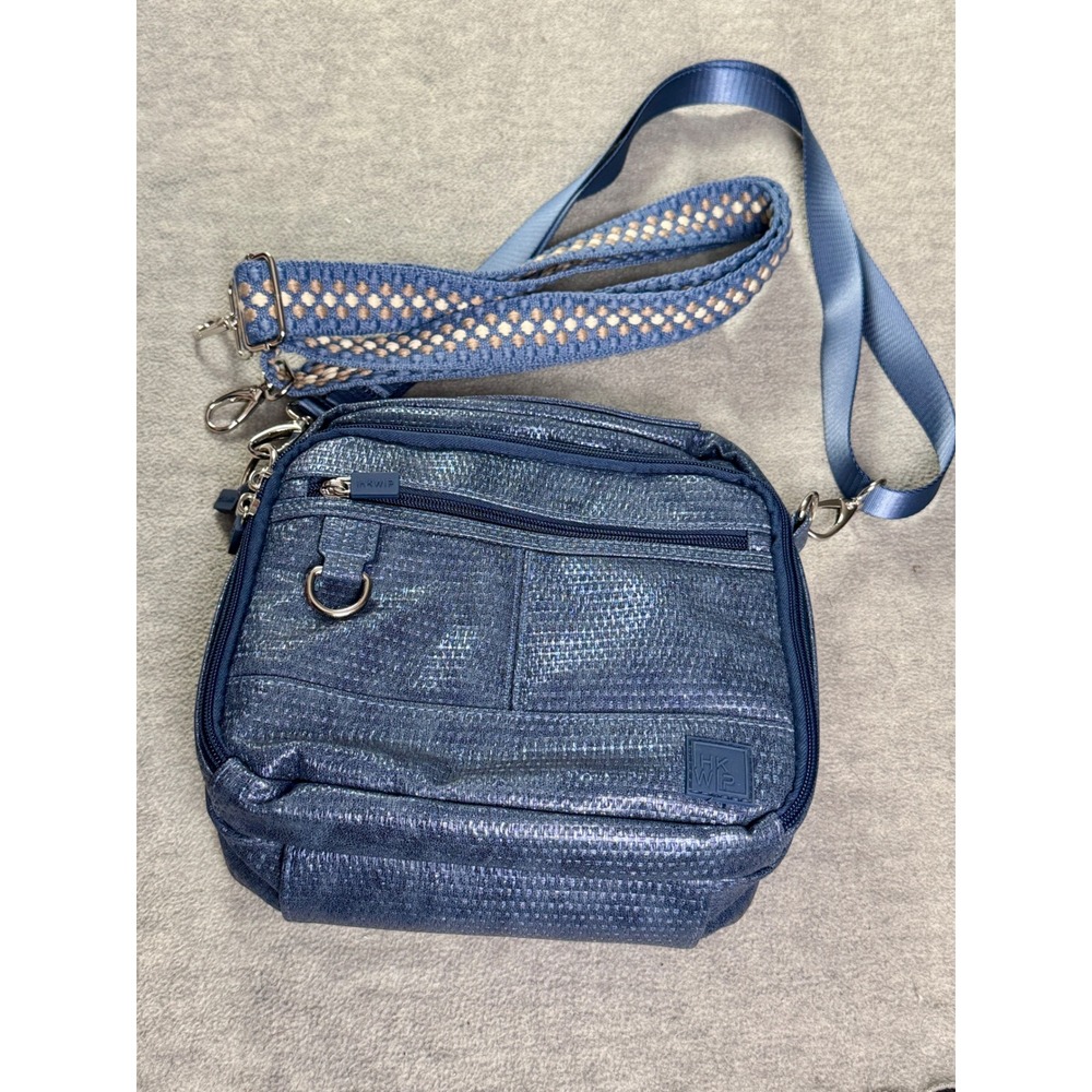 HKWP Metallic Blue Crossbody Travel Bag Organizer Guitar Strap Multi Pocket